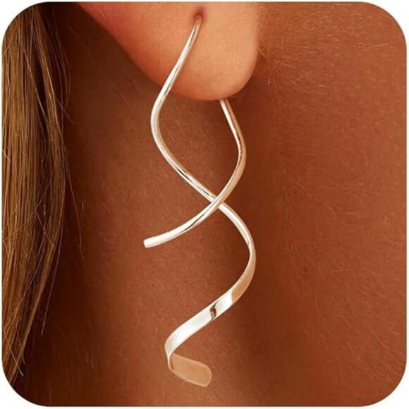 14K gold silver spiral dangle earrings women hypoallergenic lightweight jewelry - Picture 7 of 7